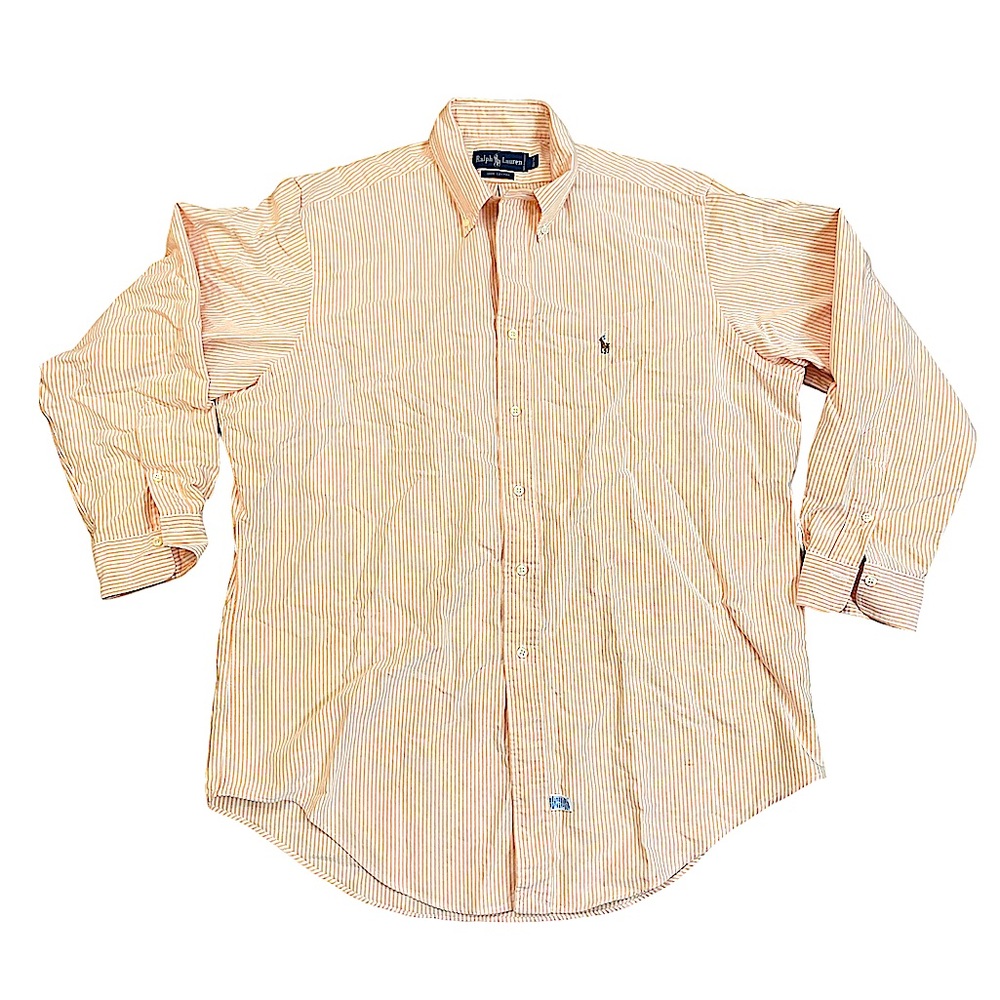 80s/90s Ralph Lauren Orange White Stripe Button Down Size 16.5-34